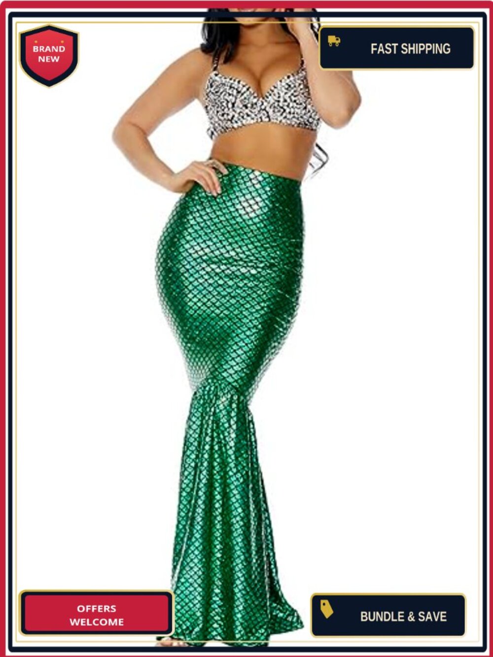 Shimmering Green Mermaid-Style Skirt